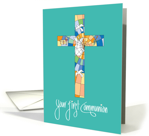 First Communion Congratulations, Stained Glass Cross card (1094456)