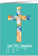 First Communion Congratulations, Stained Glass Cross card
