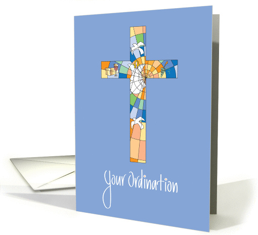 Ordination Congratulations, Stained Glass Cross card (1094460)