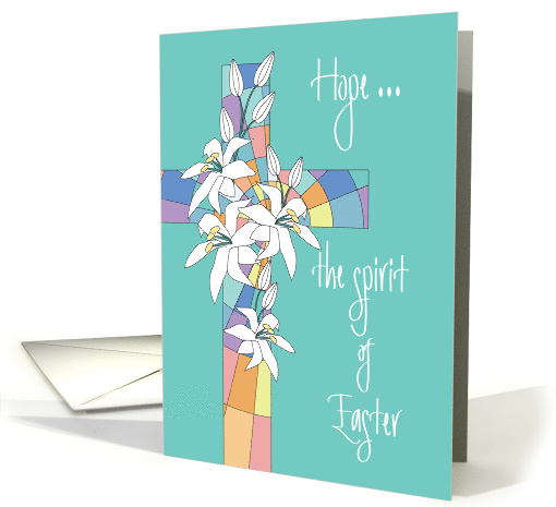 Hand Lettered Easter floral cross with White Easter Lily Bouquets card