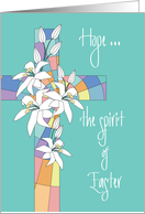 Hand Lettered Easter floral cross with White Easter Lily Bouquets card