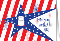 Birthday on 4th of July, Fireworks, Stars, Stripes & Hand Lettering card