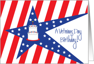 Birthday on Veterans Day, Stars, Stripes and Cake card