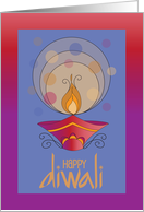 Hand Lettered Happy Diwali Decorated Clay Diya with Radiating Flame card