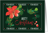 Hand Lettered Merry Christmas from Missouri Poinsettia and Red Berries card