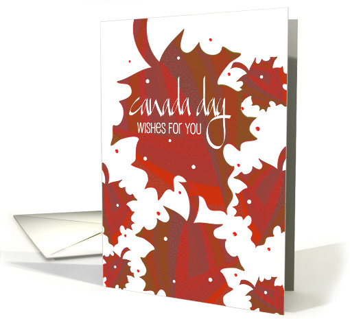 Hand Lettered Canada Day with Sectioned Drifting Red Maple Leaves card