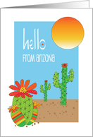 Hello from Arizona with Flowering Cactus Saguaros and Desert Sun card