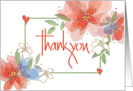 Hand Lettered Floral Thank you Watercolor Orange and Blue Flowers card