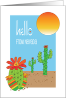 Hello from Nevada with Flowering Cactus Saguaros and Desert Sun card