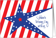 Veterans Day Party Invitation with Patriotic Blue Stars and Stripes card