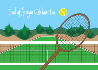 Tennis End of Season Team Party Invitation Tennis Racquet and Ball