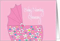 Invitation for Baby Naming Ceremony for Girl, Pink Basinette card