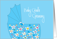 Invitation for Baby Boy Cradle Ceremony with Blue Floral Bassinette card