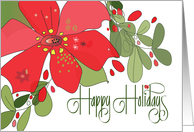 Hand Lettered Business Happy Holidays Red Poinsettia and Holly card