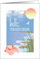 Hello from South Carolina with Conch Seashell on Beautiful Beach card