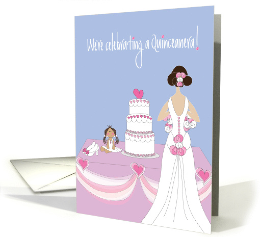 Quinceanera Invitation with Gown and Cake with High Heels card