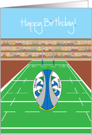 Birthday for Rugby Player, Rugby Ball and Goal Post card