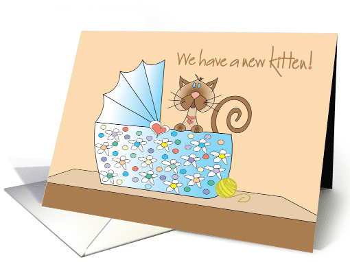 New Kitten Announcement, Kitten in Floral Bassinette card (1110312)