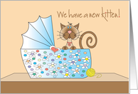 New Kitten Announcement, Kitten in Floral Bassinette card