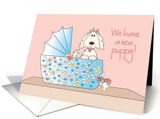 New Puppy Announcement, Puppy in Floral Bassinette card (1110314)