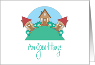 An Open House Announcement for Realtors, Cute Cottages on Hillside card