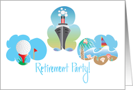 Business Retirement Party Invitation, Ocean Liner, Golf & Sailboat card