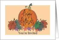 Hand Lettered Business Halloween Party Invitation, Pumpkin & Leaves card