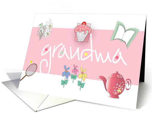 Happy Grandparents Day for Grandma, Teapot, Book and Flowers card