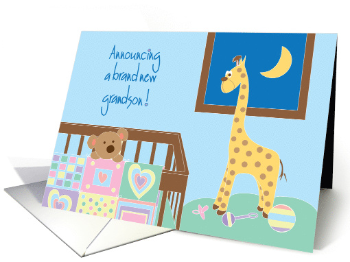 Hand Lettered Announcement of New Baby Grandson with Crib card