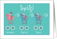 Announcement of Baby Triplets Two Boys One Girl with Custom Names card