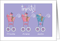Announcement of Baby Triplets Two Girls One Boy with Custom Names card