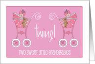 Announcement of Twin Granddaughters Pink Strollers and Teddy Bears card