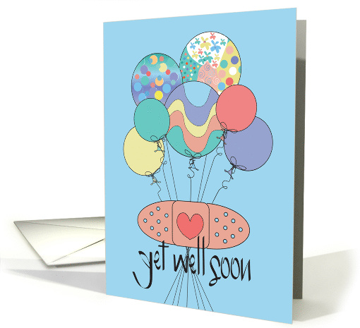 Hand Lettered Get Well Soon with Patterned Balloons and Heart card