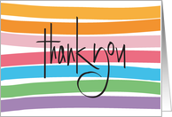 Hand Lettered Thank You with Bright Rainbow Paint Stripes card