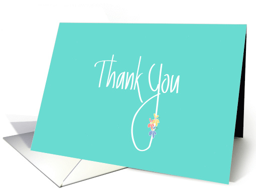 Hand Lettered Thank You with Bright Colored Flowers on Mint Green card