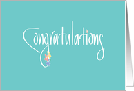 Hand Lettered Congratulations on Mint Green, with Colorful Flowers card