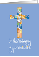 Hand Lettered Anniversary of your Ordination, Stained Glass Cross card