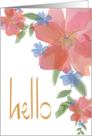 Hand Lettered Hello with Watercolor Pink and Blue Floral Bouquets card