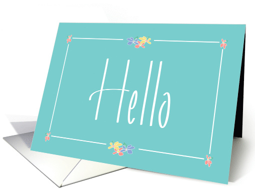 Hello on Mint Green with Floral Border with White Hand Lettering card