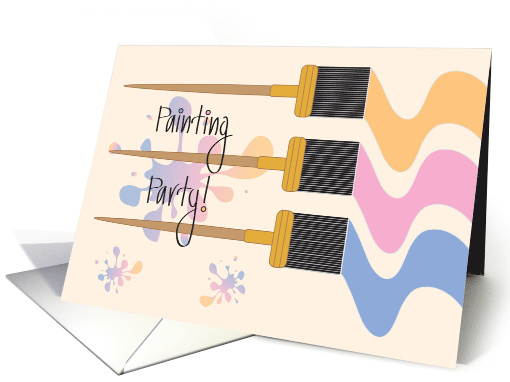 Invitation to Painting Party with Paintbrushes and Paint Spatters card