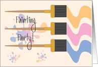 Invitation to Painting Party with Paintbrushes and Paint Spatters card