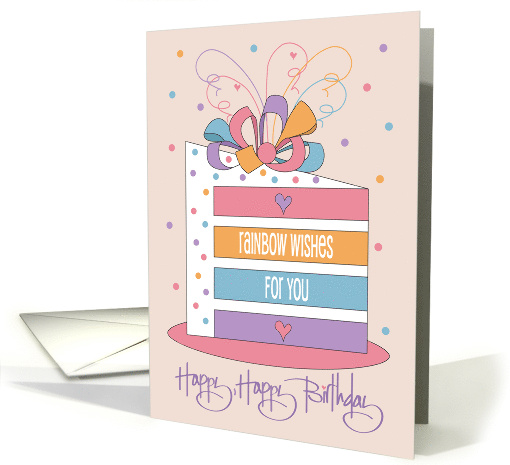 Hand Lettered Rainbow Wishes for You Rainbow Cake with Floral Bow card