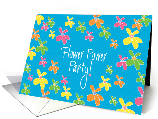 Invitation to 60s Flower Power Themed Party with Bright Flowers card