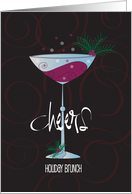 Hand Lettered Cheers Christmas Brunch Invitation Pine Needle Glass card