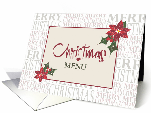 Hand Lettered Christmas Menu with Red Poinsettias and Holly card