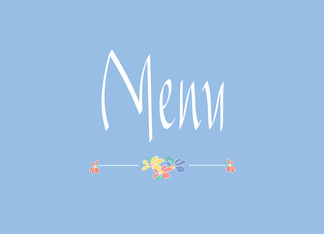 Hand Lettered Menu Card, with Bright Flowers on Blue
