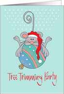 Invitation to Christmas Tree Trimming Party with Mouse and Ornament card