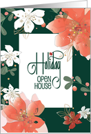 Hand Lettered Invitation to Christmas Open House with Poinsettias card