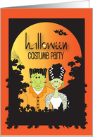 Halloween Frank and Bride Costume Party Invitation with Full Moon card