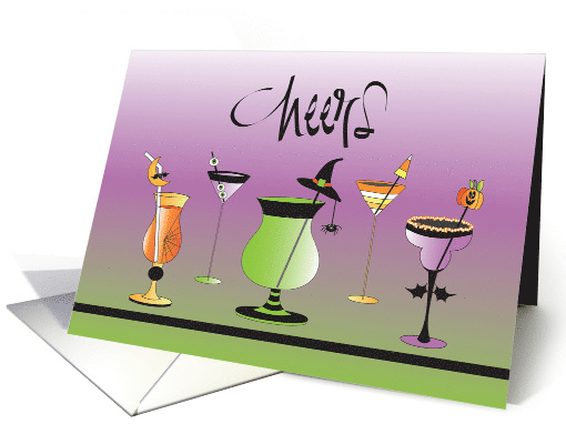 Invitation to Business Halloween Cocktail Party, Cheers Glasses card